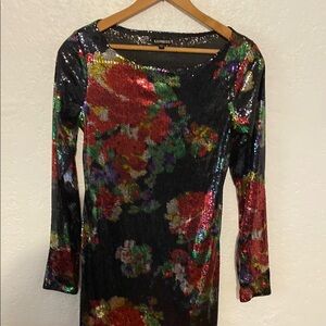 Express Vibrant Floral Sequin Dress